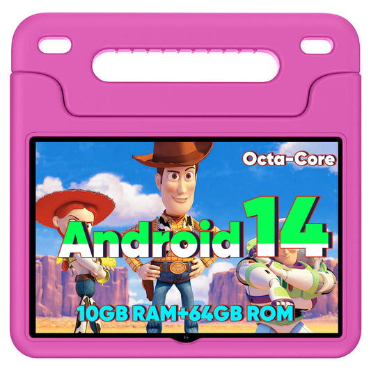 Kids Tablet, Android 14 Tablet for Kids 10.1 inch, 2024 Newest Toddler Tablet Octa-Core 64GB 1TB Expandable,Children's Tablet with Case, Support Parental Control / Dual Camera / Dual Band WiFi - Red